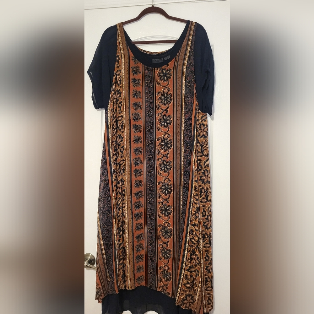 Casual Brown and Black  High Low Sundress With Over Dress Attached